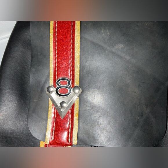 RARE LITTLEARTH 1990S RECYCLED TRUCK TIRE V8 DECAL BACKPACK PURSE BAG - Picture 2 of 16